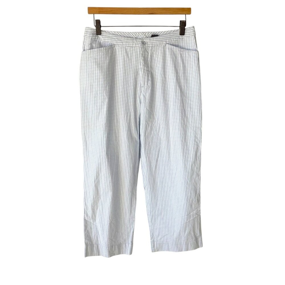 Blue White Gingham Cropped Straight Leg Pants 8